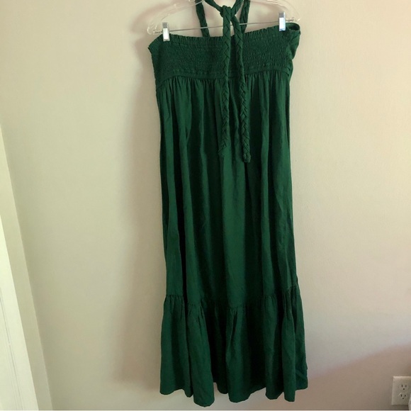 Aerie Green Halter Neck Braided Strap Linen Blend Maxi Dress - Picture 3 of 10